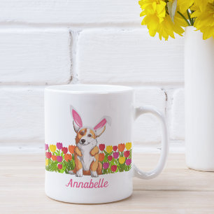 コーギイースターバニーの花かわいパーソナライズされたい コーヒーマグカップ
