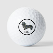 コーギウェルシュかわいい犬のシルエットモノグラムグリッド ゴルフボール (正面)