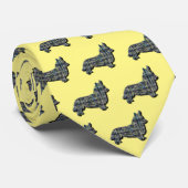 コーギウェルシュドッグイエロー&ブラックグリッドイエローネック ネクタイ (ロール)