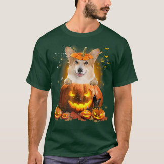 コーギカボチャおかしい可愛い犬の恋人ハロウィーン Tシャツ