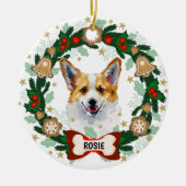 コーギキュートドッグクリスマスキュートドッグクッキーリース セラミックオーナメント (正面)