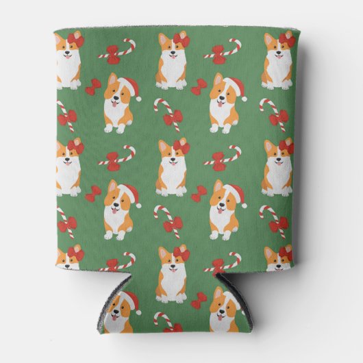 コーギクリスマスキャンディーケーンパターン 缶クーラー (正面)