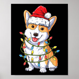 コーギサンタクリスマスツリーライトズクリスマスボーイズMen Co ポスター