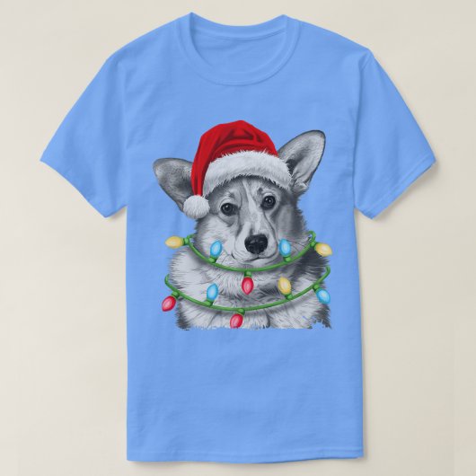 コーギサンタクリスマスツリーライトズクリスマスボーイズMen Co Tシャツ (デザイン正面)