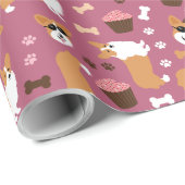 コーギスとカップケーキ誕生日パーティー ラッピングペーパー (ロールコーナー)