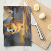 コーギスノーイスレクリスマスデコール キッチンタオル (四つ折り)