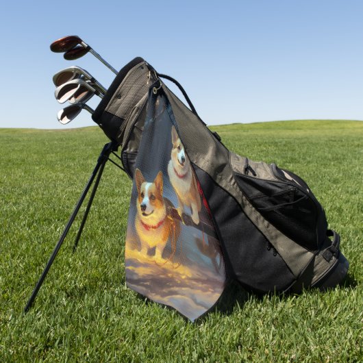 コーギスノーイスレクリスマスデコール ゴルフタオル (グリーン)