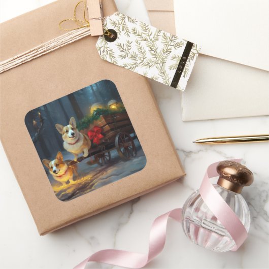 コーギスノーイスレクリスマスデコール スクエアシール (ギフト)