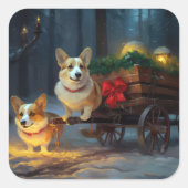 コーギスノーイスレクリスマスデコール スクエアシール (正面)