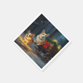 コーギスノーイスレクリスマスデコール スタンダードカクテルナプキン (角)