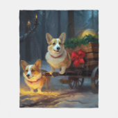 コーギスノーイスレクリスマスデコール フリースブランケット (正面)
