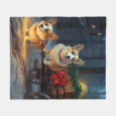 コーギスノーイスレクリスマスデコール フリースブランケット (正面(横))