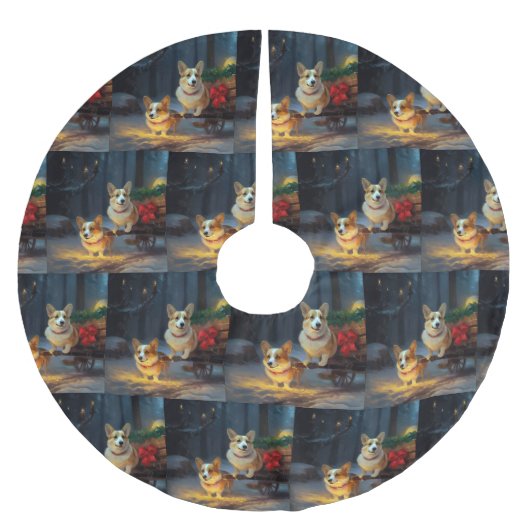 コーギスノーイスレクリスマスデコール ブラッシュドポリエステルツリースカート (正面)