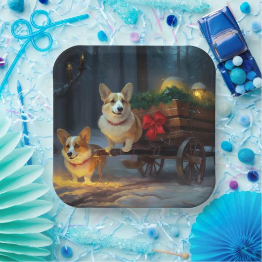 コーギスノーイスレクリスマスデコール ペーパープレート (パーティー)