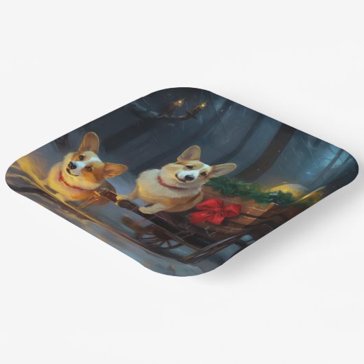 コーギスノーイスレクリスマスデコール ペーパープレート (傾斜あり)