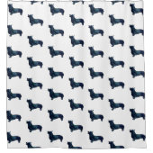 コーギドッグは黒い水色のシルエットを育成 シャワーカーテン (正面)