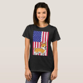 コーギドッグアメリカ国旗 Tシャツ (正面フル)