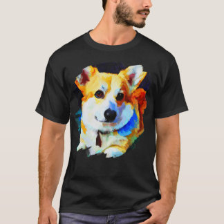 コーギドッグアート絵画カラーズ芸術的ドッグズコーギ3 Tシャツ