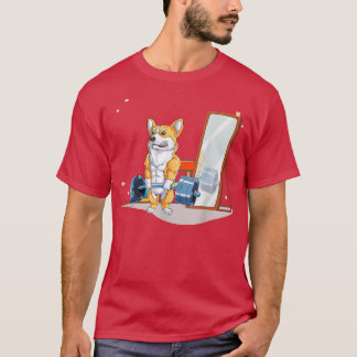 コーギドッグウエイトリフティングデッドリフト男性フィットネスジム Tシャツ