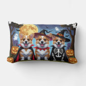 コーギドッグスパンプキンハロウィンおもしろい ランバークッション (正面)