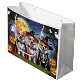 コーギドッグスパンプキンハロウィンおもしろい ラージペーパーバッグ (正面アングル)