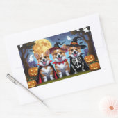 コーギドッグスパンプキンハロウィンおもしろい 長方形シール (封筒)