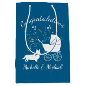 コーギドッグベビーシャワーパピーウェルシュブルーボーイ ミディアムペーパーバッグ (正面)