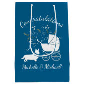 コーギドッグベビーシャワーパピーウェルシュブルーボーイ ミディアムペーパーバッグ (裏面)