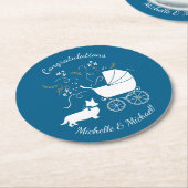 コーギドッグベビーシャワーパピーウェルシュブルーボーイ ラウンドペーパーコースター (アングル)