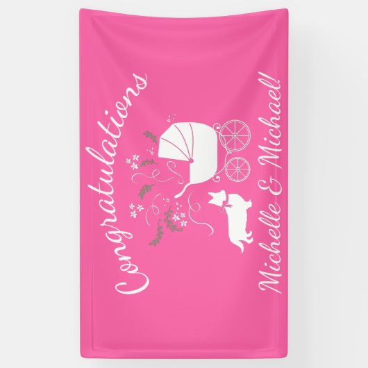 コーギドッグベビーシャワーパピーグレーウェルシュピンクガール 横断幕 (縦)