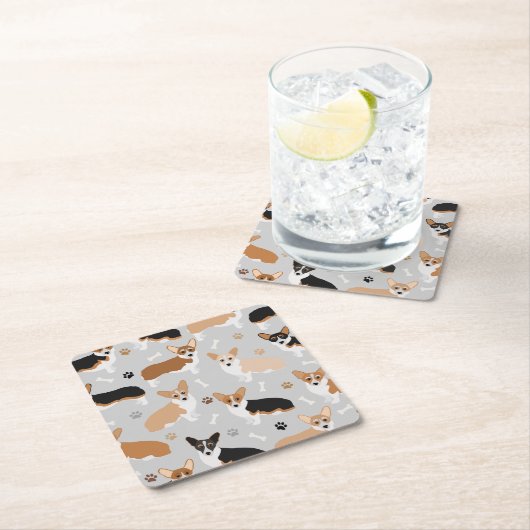 コーギドッグポーズスクエアコースター スクエアペーパーコースター (インサイチュ)