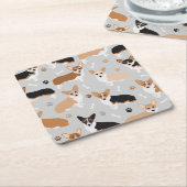 コーギドッグポーズスクエアコースター スクエアペーパーコースター (アングル)