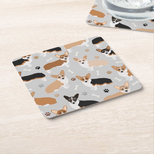 コーギドッグポーズスクエアコースター スクエアペーパーコースター (アングル)