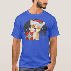 コーギドッグ恋人Tコーギサンタクリスマスツリーライト Tシャツ