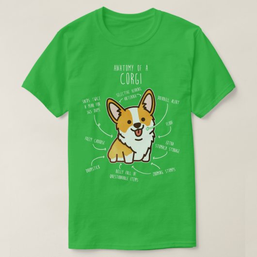 コーギドッグ解剖学 Tシャツ (デザイン正面)