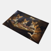 コーギドッグ遊ズトランプのポーカーアート ドアマット (アングル)