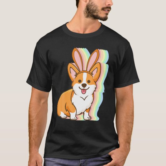 コーギバニー耳イースターデーかわいい犬の子犬の恋人B Tシャツ (正面)
