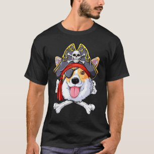 コーギパイレーツコスチュームジョリーロジャーフラッグスカルクロスブ Tシャツ