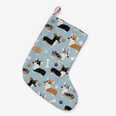 コーギパターンブルー スモールクリスマスストッキング (正面 (吊り時))