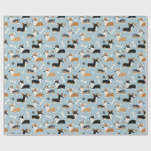 コーギパターンブルー ラッピングペーパー (フラット)