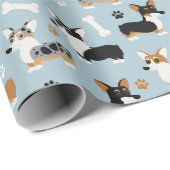 コーギパターンブルー ラッピングペーパー (ロールコーナー)