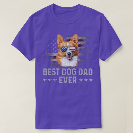 コーギパパヴィンテージアメリカ国旗の愛国犬の愛 Tシャツ (デザイン正面)