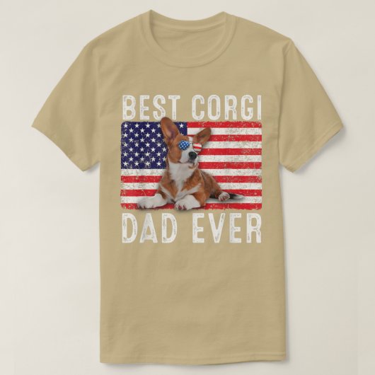 コーギパパUSAアメリカ国旗Corgi Dog Lover Owner Tシャツ (デザイン正面)