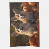 コーギパピーオータムデライトカボチャ キッチンタオル (縦)