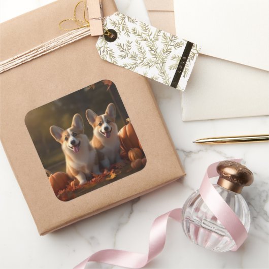 コーギパピーオータムデライトカボチャ スクエアシール (ギフト)