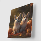 コーギパピーオータムデライトカボチャ スクエア壁時計 (傾斜)