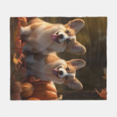 コーギパピーオータムデライトカボチャ フリースブランケット (正面(横))