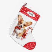 コーギパピーキャンディーケーンスノーフレーク縁ど ラージクリスマスストッキング (正面 (吊り時))