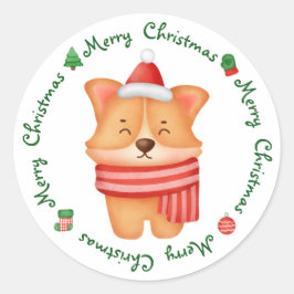コーギパピードッグかわいいフェスティバルサンタメリークリスマス ラウンドシール