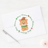 コーギパピードッグかわいい小妖精や小人フェスティバルメリークリスマス ラウンドシール (封筒)